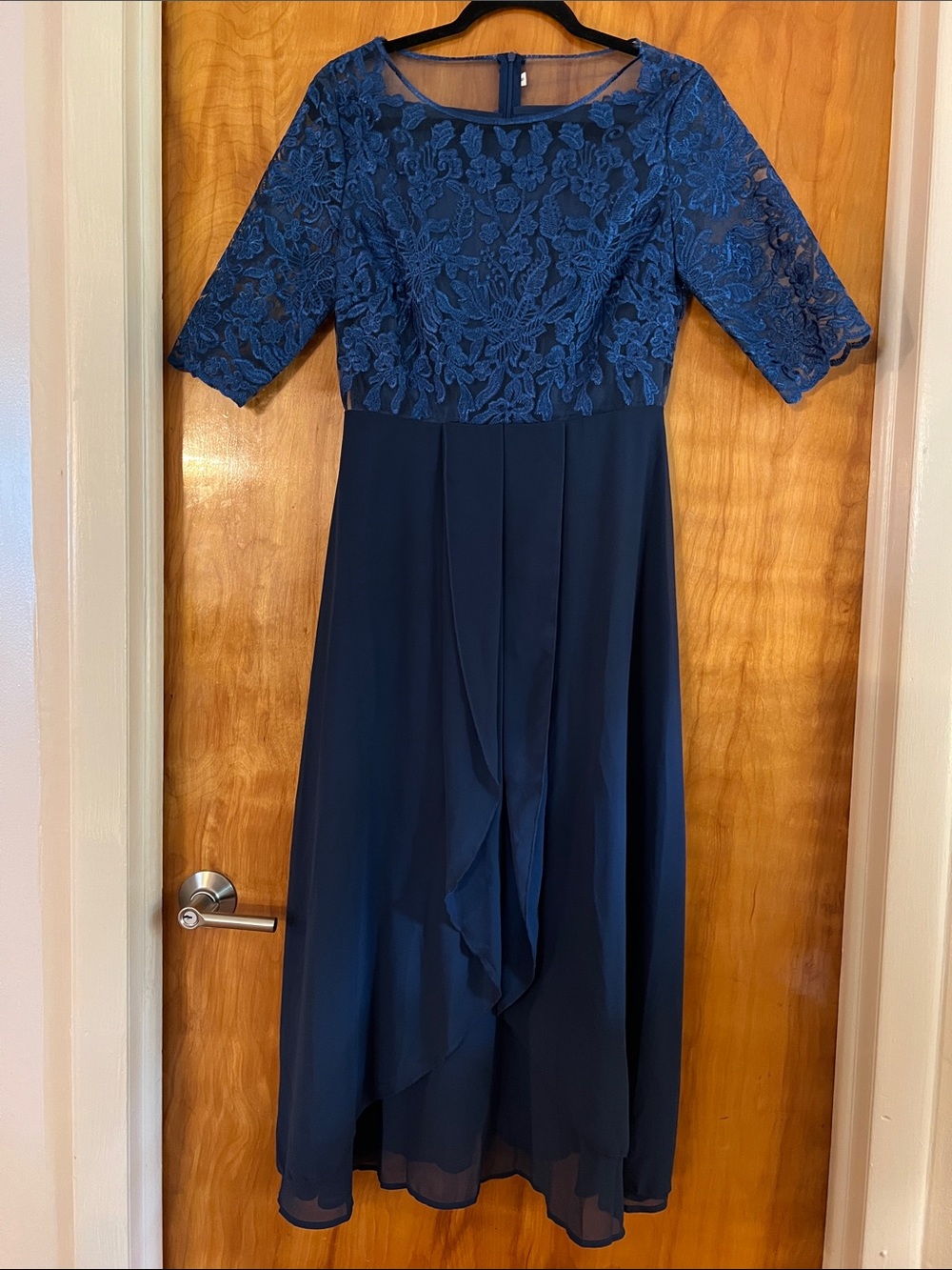 Elegant Navy Lace Bodice Dress - Picture 1 of 7
